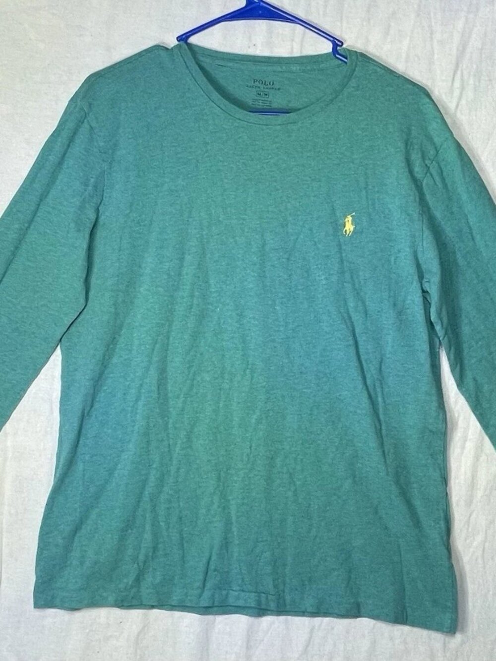 Polo Ralph Lauren Crewneck Logo Long Sleeve Shirt Teal Blue Mens M Excellent